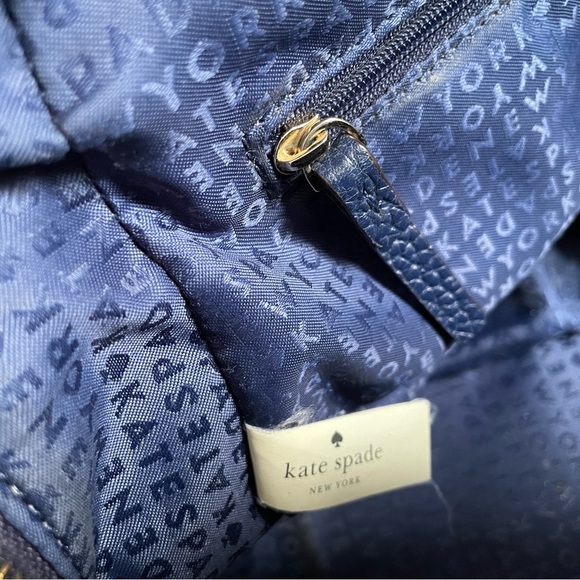Kate Spade deep royal blue Navy gold metal accents Leather Satchel NWOT - Picture 2 of 12